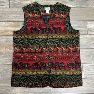 Vintage Stonebridge Vest Women's XL  Safari Animal Print Giraffe  Zebra Button